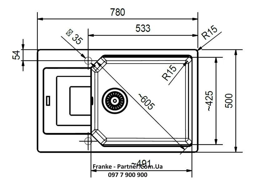 Кухонна мийка Franke Urban UBG 611-78 XL (114.0701.799) гранітна - врізна - оборотна - колір Онікс - (пластиковий коландер у комлекті) 114.0701.799 фото