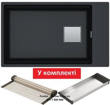 Кухонна мийка Franke KUBUS 2 KNG 110-62 (125.0631.519) гранітна - монтаж під стільницю - колір Чорний матовий - (коландер та килимок Rollmat у комплекті) 125.0631.519 фото