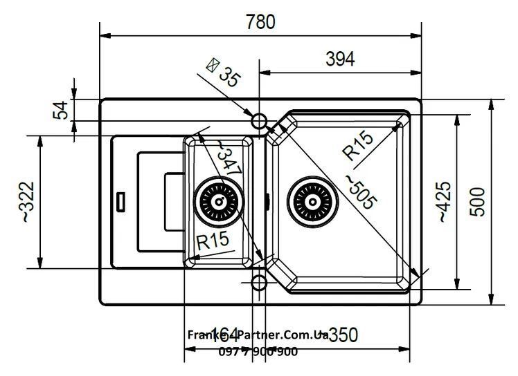 Кухонна мийка Franke Urban UBG 651-78 (114.0574.989) гранітна - врізна - оборотна - колір Онікс - (пластиковий коландер у комлекті) 114.0574.989 фото