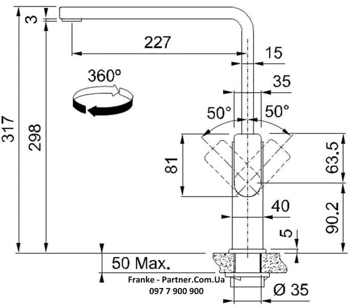 Кухонний змішувач Franke Mythos Swivel з ламінарним потоком води (115.0550.441) Індустріальний чорний 115.0550.441 фото