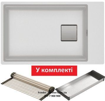 Кухонна мийка Franke KUBUS 2 KNG 110-62 (125.0517.098) гранітна - монтаж під стільницю - колір Білий - (коландер та килимок Rollmat у комплекті) 125.0517.098 фото