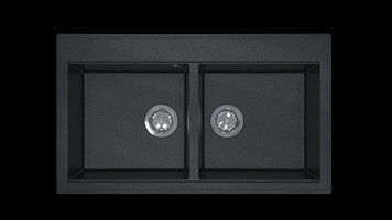 Прямокутна гранітна кухонна мийка на дві чаші Sink Quality 2K80 Чорна з сріблом 2093383029 фото