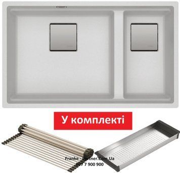 Кухонна мийка Franke KUBUS 2 KNG 120 (125.0517.124) гранітна - монтаж під стільницю - колір Білий - (коландер та килимок Rollmat у комплекті) 125.0517.124 фото