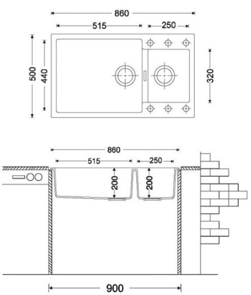 Гранітна мийка Quadro 86x50x15 Alpine White 8221.301.0454 фото