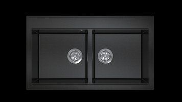 Прямокутна гранітна кухонна мийка на дві чаші Sink Quality 2K80 Чорна з золотом 2093383034 фото