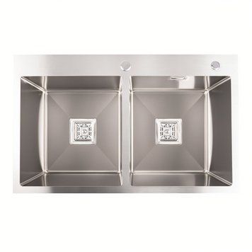 Кухонна мийка нержавійка Platinum Handmade HDB на дві чаші (квадратний сифон,3.0/1.0) 000036122 фото
