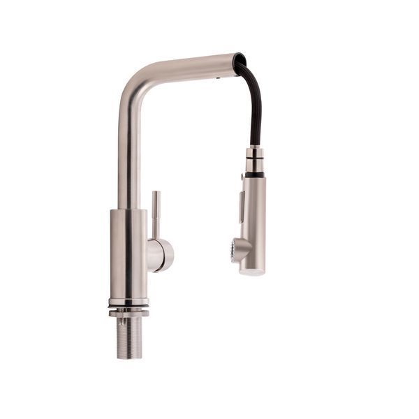 Змішувач для кухні Qtap Karuska з висувним ізливом QTKAR91103FN Brushed Nickel PVD SD00042273 фото