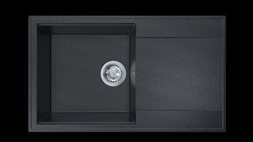 Гранітна кухонна мийка з крилом для сушки SinkQuality 1KDOL чорна з сріблом 2094223937 фото