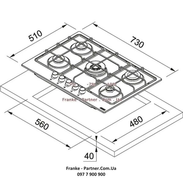 Газова варильна поверхня Franke Smart FHSM 755 4G DC OA E (106.0554.392) емаль Бежевий 106.0554.392 фото