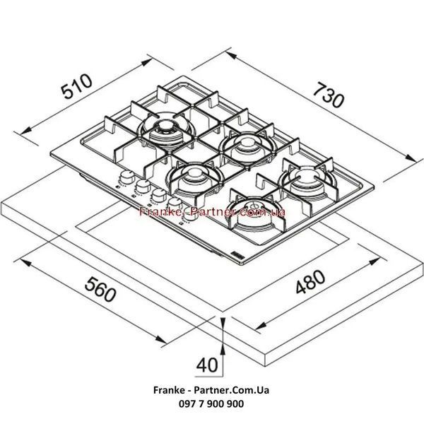 Газова варильна поверхня Franke Maris FHMA 755 4G DCL MB C (106.0670.114) емаль Чорний матовий 106.0670.114 фото