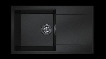 Гранітна кухонна мийка з крилом для сушки SinkQuality 1KDOL Чорна з золотом 2094223942 фото