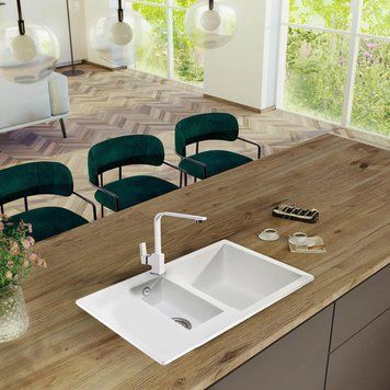 Гранітна кухона мийка на дві чаші Sink Quality FERRUM 5КKО Біла 2091266583 фото