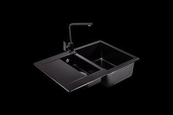Гранітна кухона мийка на дві чаші Sink Quality FERRUM 5КKО Чорна з золотом 2091266584 фото