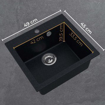 Квадратна гранітна кухонна мийка на дві чаші Sink Quality FERRUM 1К50 Чорний 1690941234 фото