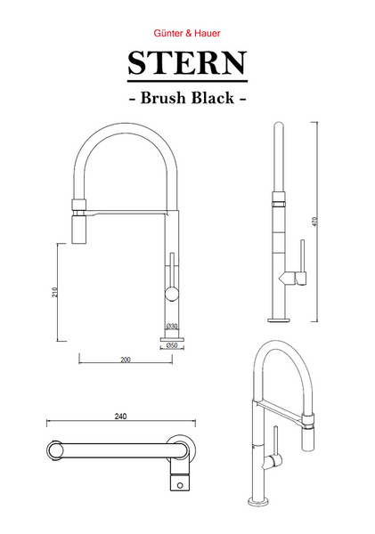 STERN Brush Black: кухонний змішувач Gunter&Hauer STERNBrushBlack фото