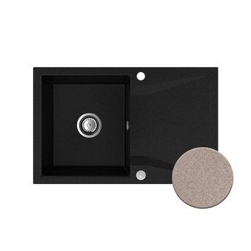 Гранітна кухона мийка з крилом для сушки Sink Quality OBSIDIAN 1KDO Бежева 2092284059 фото