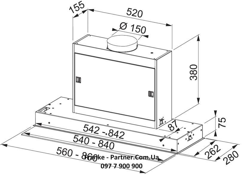 Кухонна витяжка Franke Maris Pull-out Slim FMPOS 908 BI X (110.0392.878) нерж. сталь / прозоре скло вбудована телескопічна, 90 см - Архів 110.0392.878 фото