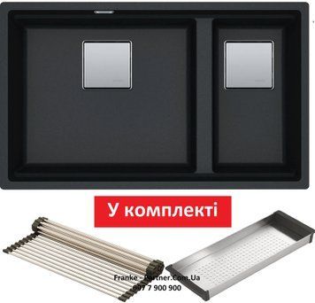 Кухонна мийка Franke KUBUS 2 KNG 120 (125.0517.122) гранітна - монтаж під стільницю - колір Онікс - (коландер та килимок Rollmat у комплекті) 125.0517.122 фото