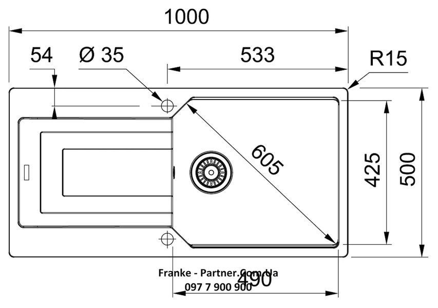 Кухонна мийка Franke Urban UBG 611-100 XL (114.0701.792) гранітна - врізна - оборотна - колір Онікс - (пластиковий коландер у комлекті) 114.0701.792 фото